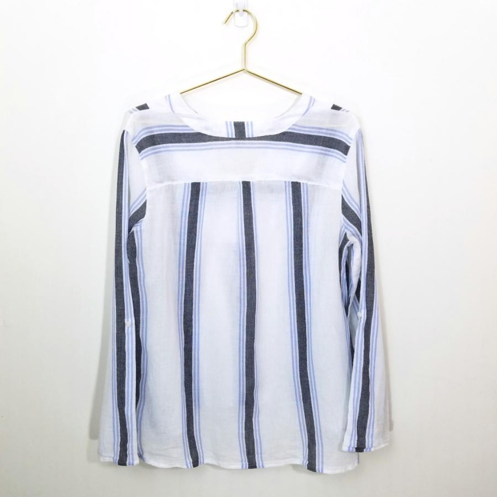 Loft Linen Striped Tunic Style Blouse M - Picture 2 of 8